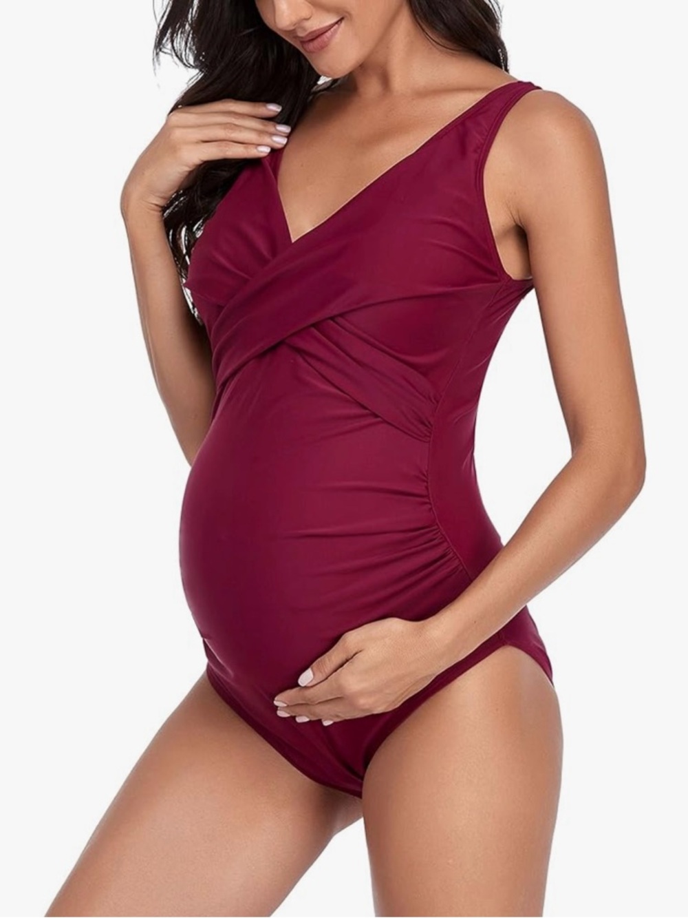 Summersunshine Women’s Maternity Twist-Front One-Piece Swimsuit in Red Wine | L - Picture 7 of 16